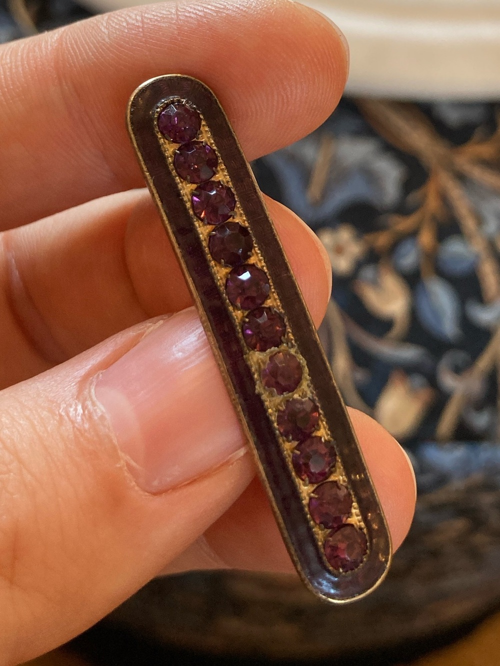 Antique Victorian Enamel & Amethyst Paste Bar Brooch